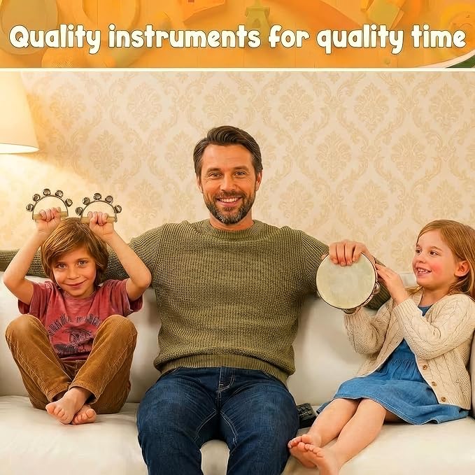 Stoie's Wooden Toddler Musical Instruments with Drum, Hand Bells, Flute, Maracas, Castanet, Tamburine, for Babies and Kids, Eco Friendly Montessori Educational Toy