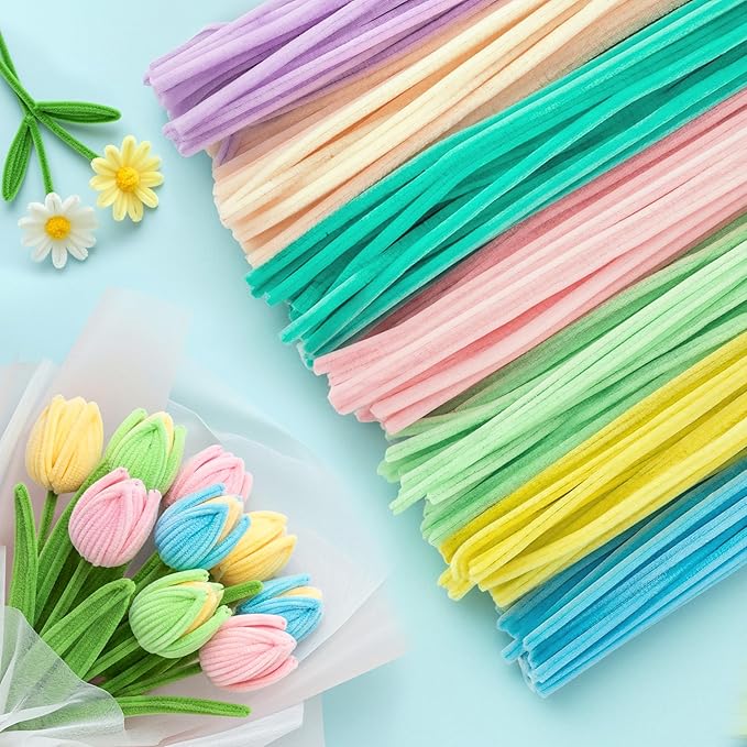 Caydo 200 Pieces Macaroon Color Pipe Cleaners Craft Chenille Stems for DIY Art Creative Crafts Party and Easter Decorations (12 Inch x 6 mm)