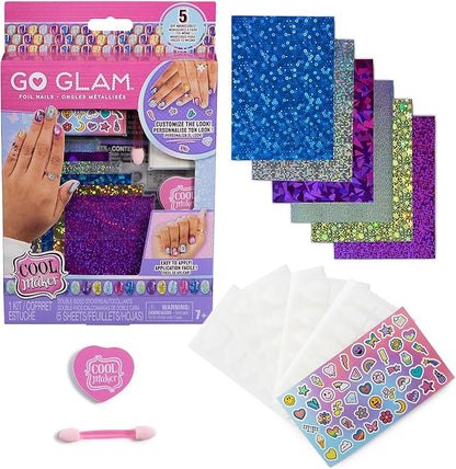 Cool Maker, GO GLAM Foil Nails Kit with 6 Shimmer Sheets & Nail Stickers for 5 DIY Manicures, Arts and Crafts Kids Toys for Girls Ages 7 and up