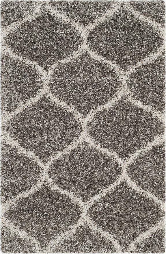 SAFAVIEH Hudson Shag Collection Accent Rug - 2' x 3', Grey & Ivory, Trellis Design, Non-Shedding & Easy Care, 2-inch Thick Ideal for High Traffic Areas in Entryway, Living Room, Bedroom (SGH280B)