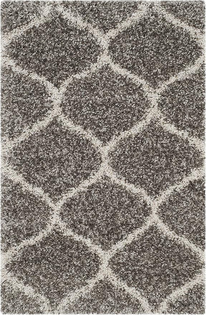 SAFAVIEH Hudson Shag Collection Accent Rug - 2' x 3', Grey & Ivory, Trellis Design, Non-Shedding & Easy Care, 2-inch Thick Ideal for High Traffic Areas in Entryway, Living Room, Bedroom (SGH280B)