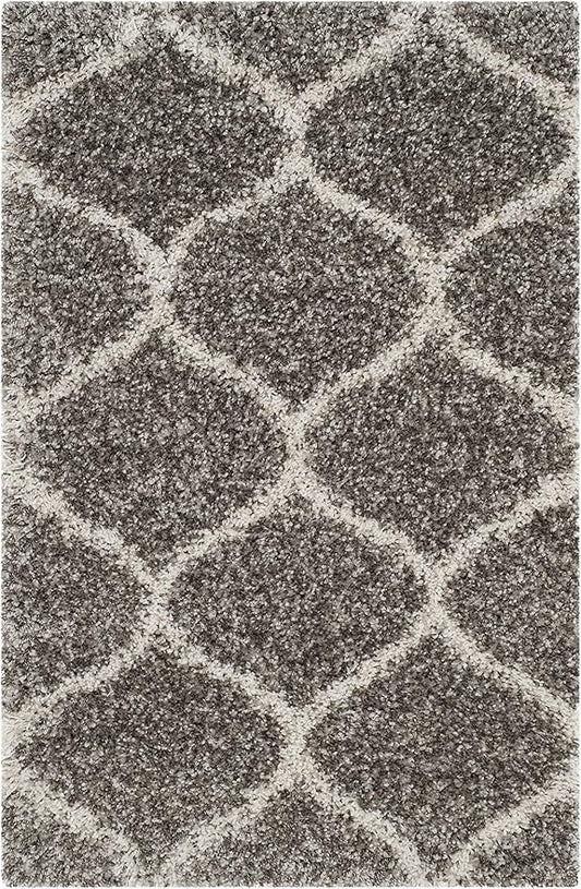 SAFAVIEH Hudson Shag Collection Accent Rug - 2' x 3', Grey & Ivory, Trellis Design, Non-Shedding & Easy Care, 2-inch Thick Ideal for High Traffic Areas in Entryway, Living Room, Bedroom (SGH280B)