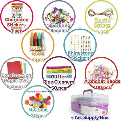 Olly Kids Arts and Crafts Supplies Set- 1000+ Pieces Giftable Craft Box for Kids: DIY Craft Supplies for Toddlers, School Project, and Homeschool