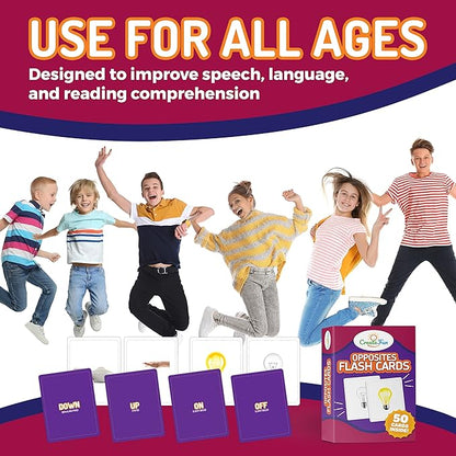 Opposites Flash Cards for Kids & Adults – 50 Realistic Matching Picture Cards for Speech Therapy, Dementia Activities, ESL, Autism Learning, Memory & Language Development, Classroom & Home Use