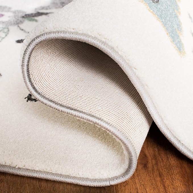 SAFAVIEH Carousel Kids Collection 4' Round Ivory/Pink CRK187A Parisian Floral Cat Non-Shedding Playroom Nursery Bedroom Area Rug