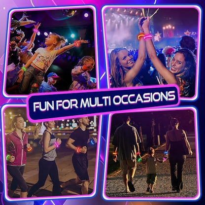 GIFTINBOX 12/6 PCS LED Light Up Bracelets for Kids Adults, LED Glow Flashing Arm Wrist Bands, Glow in The Dark Party Supplies for Night Events Valentine's Day Gifts Party Favors Concerts Rave Sports