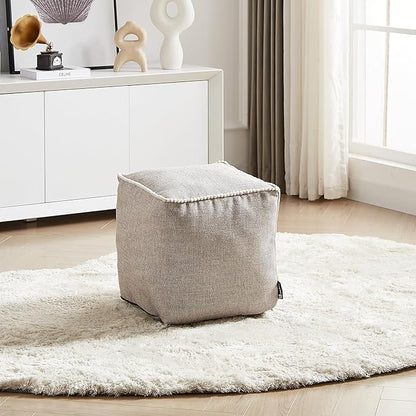 Louis Donné Unstuffed Pouf Ottoman Cover Footstool Square Poofy Ottomans for Storage Foot Rest Floor Cushion Cotton Fabric Decorative for Replacement with Pom Trim Lace 45x45(Only Cover)
