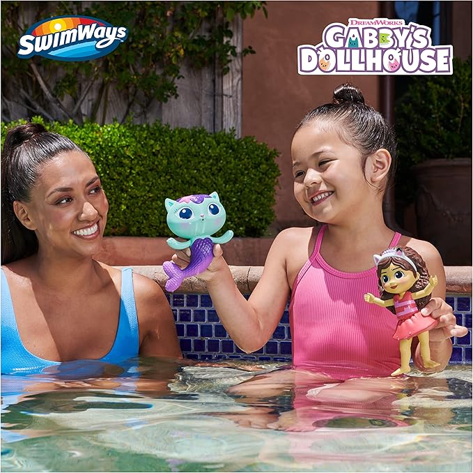 SwimWays Gabby’s Dollhouse Floatin' Figures, Swimming Pool Accessories & Kids Pool Toys, Party Supplies & Water Toys for Kids Aged 3 & Up, Gabby & Mercat 2-Pack
