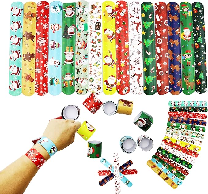 15 Pcs Christmas Slap Bracelets for Kids Christmas Slap Bracelets Bulk for Boys and Girls holiday Slap Bracelet Party Supplies Favors Classroom Prizes Exchanging Gifts