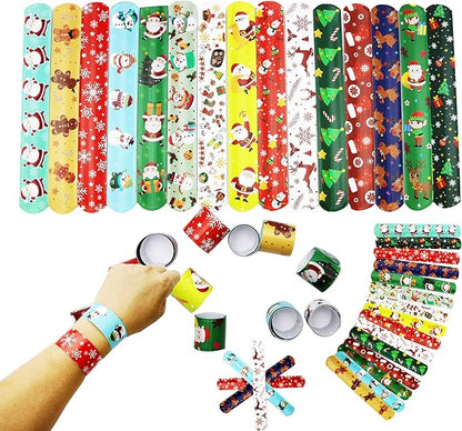 15 Pcs Christmas Slap Bracelets for Kids Christmas Slap Bracelets Bulk for Boys and Girls holiday Slap Bracelet Party Supplies Favors Classroom Prizes Exchanging Gifts