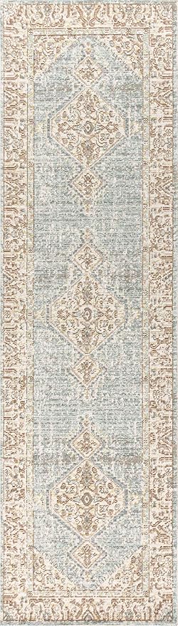 JONATHAN Y MDP306B-28 Lila Modern Tribal Medallion Indoor Area -Rug Vintage Glam Bohemian Easy -Cleaning Bedroom Kitchen Living Room Non Shedding, 2 X 8, Blue