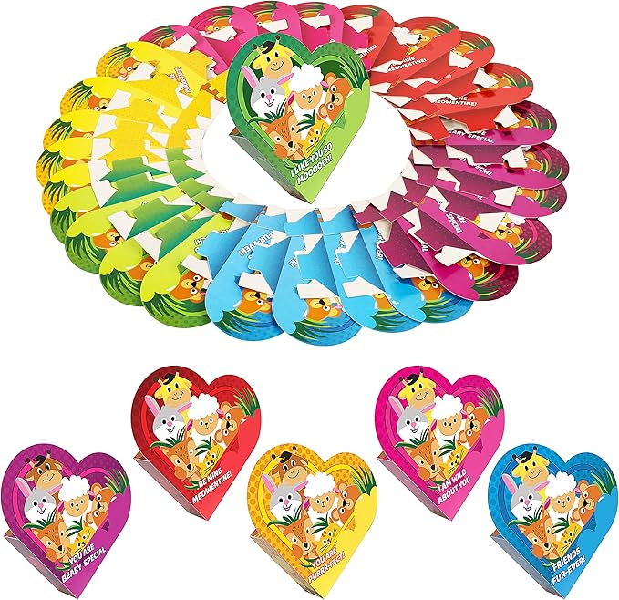 JOYIN 24 Packs Valentines Animal Building Blocks with Hearts Party Favors Boxes for Kids Valentine Classroom Prize Supplies, Classroom Gift Exchange School Rewards