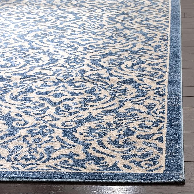 SAFAVIEH Brentwood Collection 2' x 6' Navy / Cream BNT810N Damask Non-Shedding Living Room Entryway Foyer Hallway Bedroom Runner Rug
