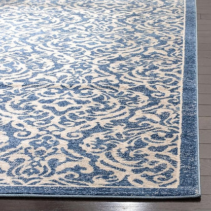 SAFAVIEH Brentwood Collection 2' x 6' Navy / Cream BNT810N Damask Non-Shedding Living Room Entryway Foyer Hallway Bedroom Runner Rug