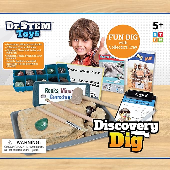 Dr. STEM Toys - Discovery Rock & Gem Dig Set Kids Science Experiment Kit, Complete Set of Materials for Home or Classroom Use (for Boys and Girls Age 5+)