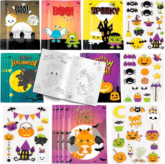 Halloween Coloring Books with Stickers 48 Pack Halloween Treat Prizes Non Candy Gifts for Kids Boys or Girls Halloween Activity Book Party Favor Supplies Trick or Treat Goody Bag Bulk Fillers