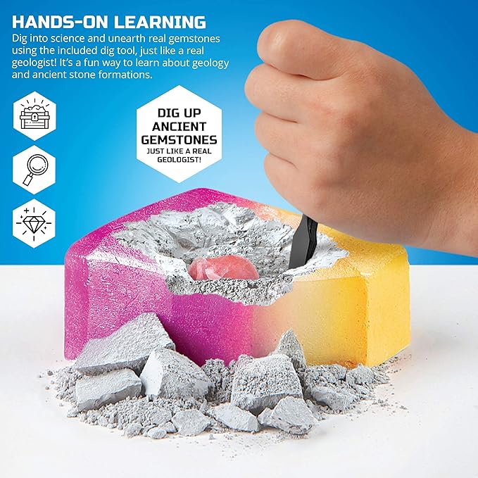 Discovery #MINDBLOWN Mini Unearthed Gemstones Dig Set, 2 Pack Excavation Kit w/Chisel, App & Poster, Interactive Archaeology Geology Experiment, Fun & Educational Science STEM Toy for Kids 6+