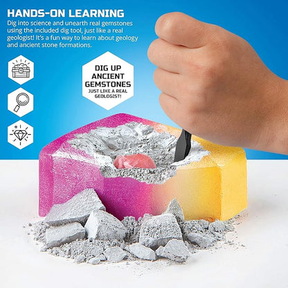 Discovery #MINDBLOWN Mini Unearthed Gemstones Dig Set, 2 Pack Excavation Kit w/Chisel, App & Poster, Interactive Archaeology Geology Experiment, Fun & Educational Science STEM Toy for Kids 6+