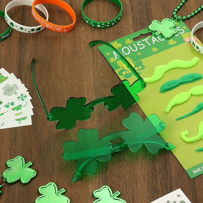 St. Patrick's Day Accessories Green Shamrock Glasses Necklaces Bracelets Temporary Tattoo Stickers Mustaches