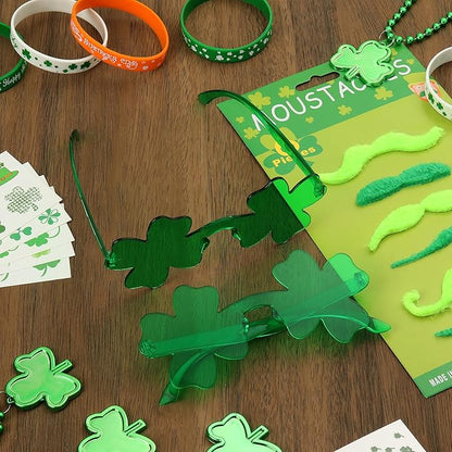 St. Patrick's Day Accessories Green Shamrock Glasses Necklaces Bracelets Temporary Tattoo Stickers Mustaches