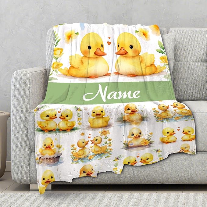 Aparajita Custom Name Yellow Ducks Adult Duck Blanket Kids Funny Blanket Suitable for Bedroom Bed Sofa Crib Couch Chair Outdoor All Season Items That Yellow Duck Lovers Will Love 90”×120 ”for Family