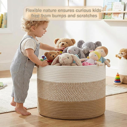 Artfeel 40L Large Cotton Rope Basket, Decorative Woven Blanket Storage for Living Room, Boho Toy Storage & Toy Box for Kids, Versatile Laundry Basket & Nursery Hamper for Blankets(Brown)