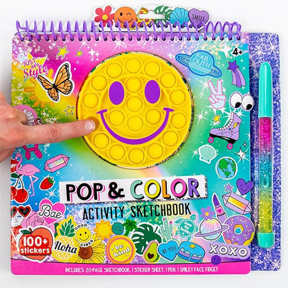 Just My Style Pop & Color Sketchbook, Creative Fidget Sketchbook and Pen Set, Great Weekend Activity, Includes Cute Puffy Stickers & Mindfulness Activity Book for Kids Ages 6, 7, 8, 9