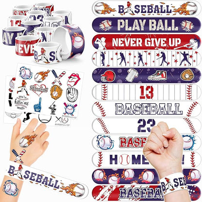 48PCS Baseball Party Favors - 24 Tattoos & 24 Slap Bracelets for Kids, Perfect for Sports-Themed Birthdays, School Prizes, and Classroom Rewards
