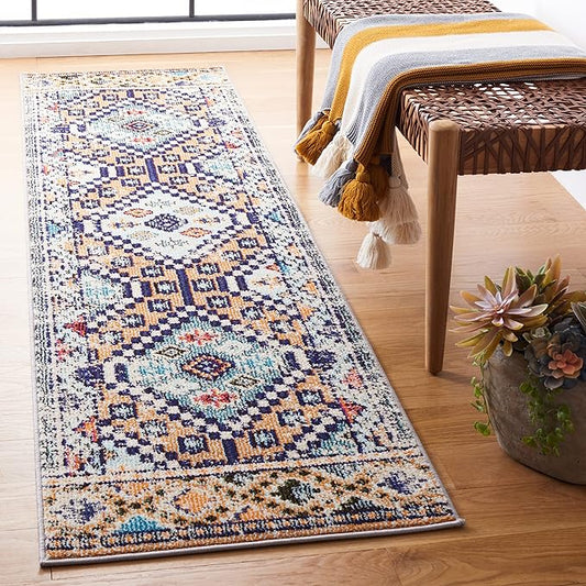 SAFAVIEH Madison Collection Runner Rug - 2' x 8', Orange & Beige, Boho Diamond Distressed Design, Non-Shedding & Easy Care, Ideal for High Traffic Areas in Living Room, Bedroom (MAD418P)