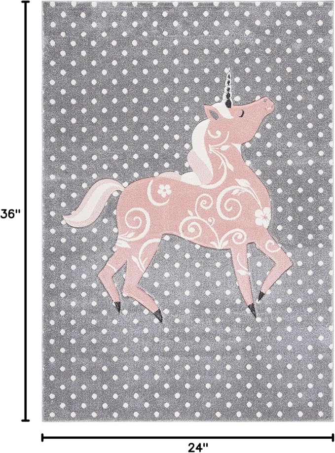 SAFAVIEH Carousel Kids Collection Accent Rug - 2' x 3', Grey & Ivory & Pink, Non-Shedding & Easy Care, Ideal for High Traffic Areas for Boys & Girls in Playroom, Nursery, Bedroom (CRK163G)