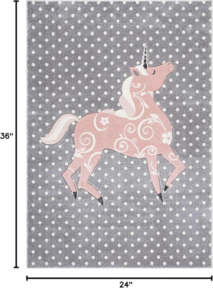 SAFAVIEH Carousel Kids Collection Accent Rug - 2' x 3', Grey & Ivory & Pink, Non-Shedding & Easy Care, Ideal for High Traffic Areas for Boys & Girls in Playroom, Nursery, Bedroom (CRK163G)