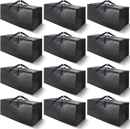 VELVETSURE 12 Pack Heavy Duty Extra Large Moving Bags W/Backpack Straps - Strong Handles & Zippers, Storage Totes For Space Saving, Fold Flat, Alternative to Moving Box and Storage Bin, Black