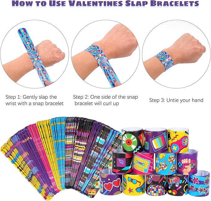 144 Pcs 80s 90s Party Favors Slap Bracelets 80s Wristbands Bracelets Back to 80s 90s Throwback Theme Party Decorations Slap Bracelets Retro Cute Cassette Tape for 80s Adults Birthday Party Supplies