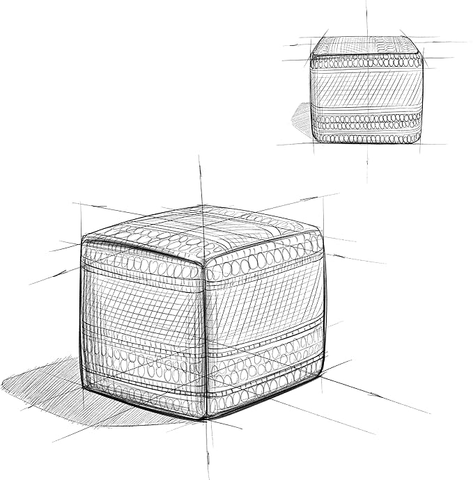 SIMPLIHOME Grady Square Pouf, Footstool, Upholstered in Green, Natural Handloom Woven Wool and Cotton, for the Living Room, Bedroom and Kids Room, Boho, Contemporary, Modern