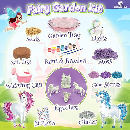 Unicorn Fairy Garden Kit for Kids | Light Up Fairy Unicorn Terrarium Kit | Science STEM Toys Presents | Unicorn Arts and Crafts Stuff for Little Girls Age 4 5 6 7 8-12 Year Old Girl Gift