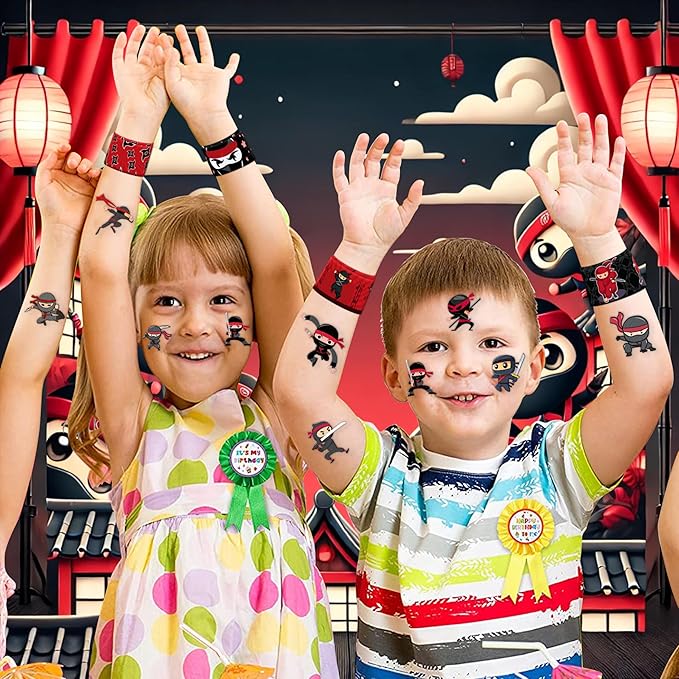 48PCS Ninja Party Favors - 24PCS Tattoos & 24PCS Slap Bracelets - Ninja Birthday Party Supplies, Samurai Baby Shower Decorations, Gifts, Classroom Prizes for Boys & Girls