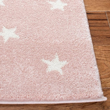 SAFAVIEH Carousel Kids Collection 4' Round Pink/Grey CRK135U Moon & Stars Non-Shedding Playroom Nursery Bedroom Area Rug