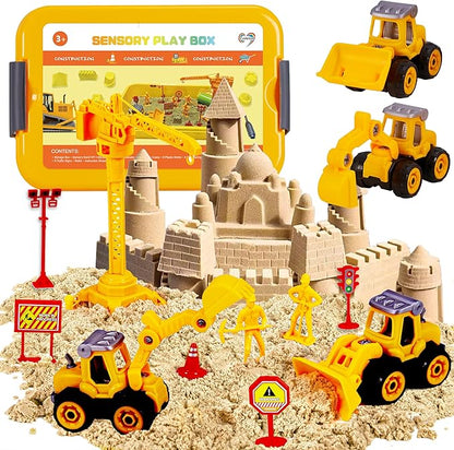 Construction Sensory Bin, Tractor Sand Playset Construction Sandbox with Toy Truck Play Sand and Signs, Sand Art Kit for Kids Ages 3 and up