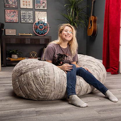 Jaxx Sofa Saxx Bean Bag Lounger, 4-Feet, Luxe Fur-Silver Fox