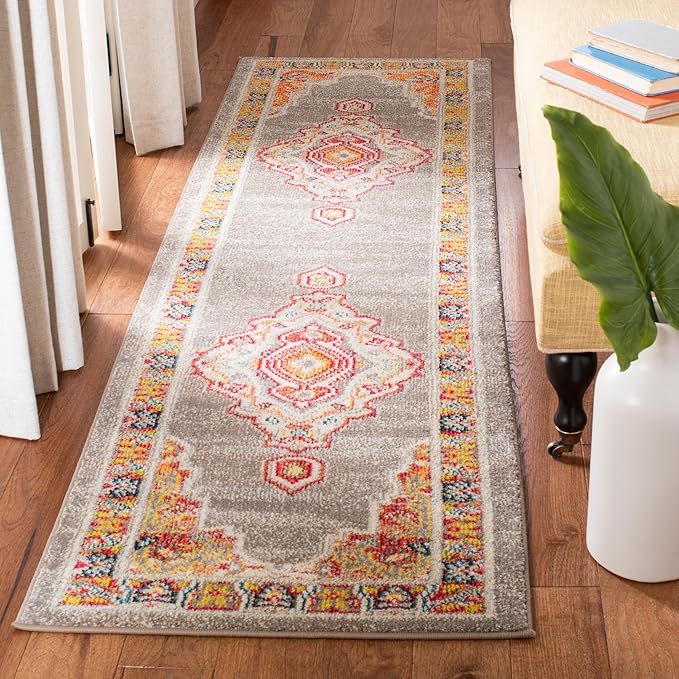 SAFAVIEH Phoenix Collection Runner Rug - 2'3" x 8', Orange & Grey, Boho Chic Oriental Medallion Design, Non-Shedding & Easy Care, Ideal for High Traffic Areas in Living Room, Bedroom (PHX158T)