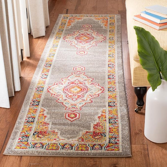 SAFAVIEH Phoenix Collection Runner Rug - 2'3" x 8', Orange & Grey, Boho Chic Oriental Medallion Design, Non-Shedding & Easy Care, Ideal for High Traffic Areas in Living Room, Bedroom (PHX158T)