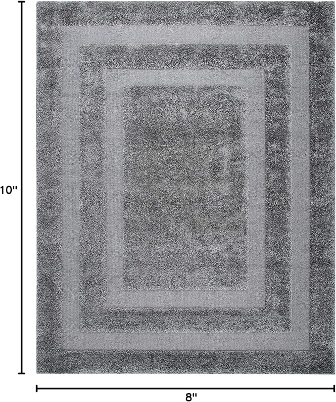 SAFAVIEH Florida Shag Collection Area Rug - 8' x 10', Grey & Grey, Border Design, Non-Shedding & Easy Care, 1.2-inch Thick Ideal for High Traffic Areas in Living Room, Bedroom (SG454-8080)