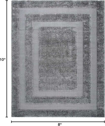 SAFAVIEH Florida Shag Collection Area Rug - 8' x 10', Grey & Grey, Border Design, Non-Shedding & Easy Care, 1.2-inch Thick Ideal for High Traffic Areas in Living Room, Bedroom (SG454-8080)