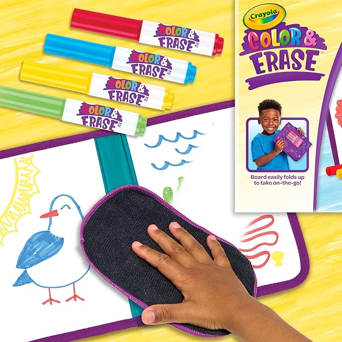 Crayola Color & Erase Drawing Board for Kids, Travel Coloring Kit, Drawing Toy, Toddler Coloring Set, Gift for Kids, 3+