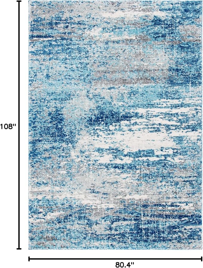 SAFAVIEH Evoke Collection 6'7" x 9' Light Blue/Grey EVK272M Modern Abstract Non-Shedding Living Room Dining Bedroom Area Rug
