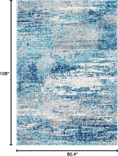 SAFAVIEH Evoke Collection 6'7" x 9' Light Blue/Grey EVK272M Modern Abstract Non-Shedding Living Room Dining Bedroom Area Rug