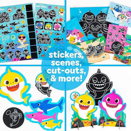 Horizon Group USA Baby Shark Ultimate Scratch ‘N Color Set, 56 Scratch Art Activities, Including Stickers, 3D Shapes & More, Scratch Art for Kids