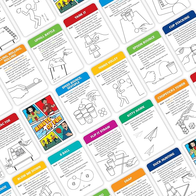 Funwares Minute of Fun Game - Minute to Win It Games for Kids, Adults, Teens, Families, Game Night, Gift for Home, Birthdays, or Travel. 2-12 Players! Original Edition, 237 Challenges