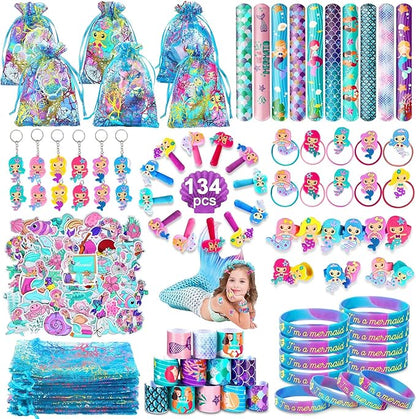 134Pcs Mermaid Party Favors for Kids, Mermaid Birthday Party Decorations Toys for Girls, Goodie Bag Pinata Gifts for Classroom Prizes