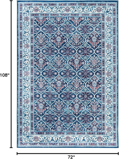 SAFAVIEH Brentwood Collection 6' x 9' Navy / Red BNT870N Oriental Damask Trellis Non-Shedding Living Room Bedroom Dining Home Office Area Rug